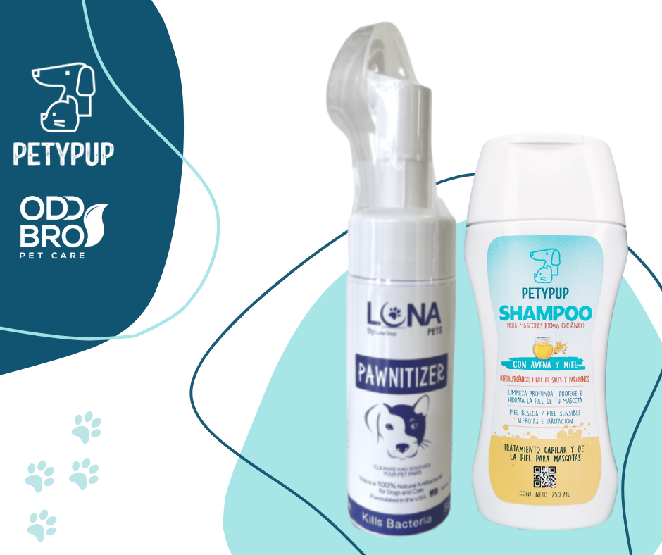 Espuma limpiadora y desinfectante para patas de perros y gatos + Shampoo PetyPup Para Perros - Alivia la Picazón y la Resequedad a base De Avena Y Miel 🧴🍯🐶