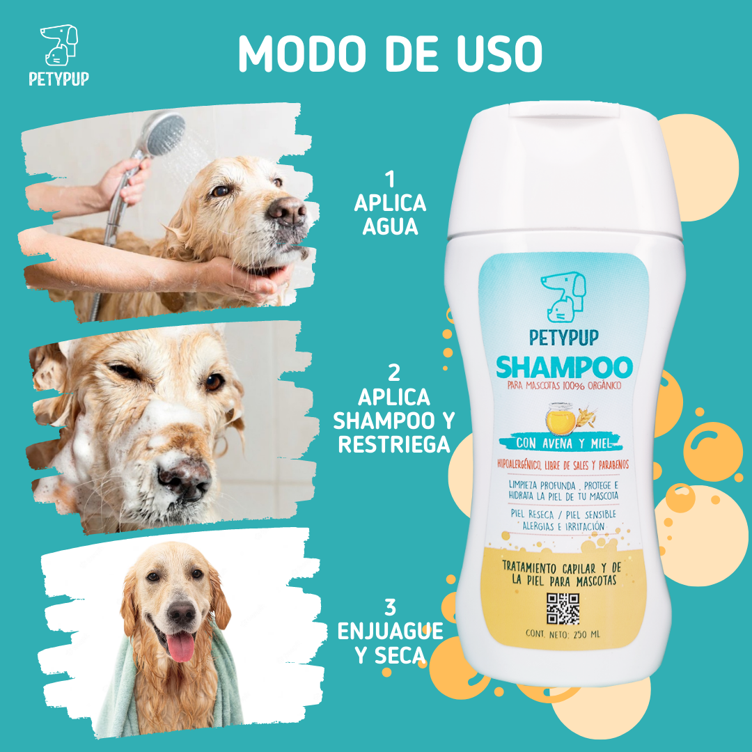 Shampoo PetyPup Para Perros - Alivia la Picazón y la Resequedad a base De Avena Y Miel 🧴🍯🐶