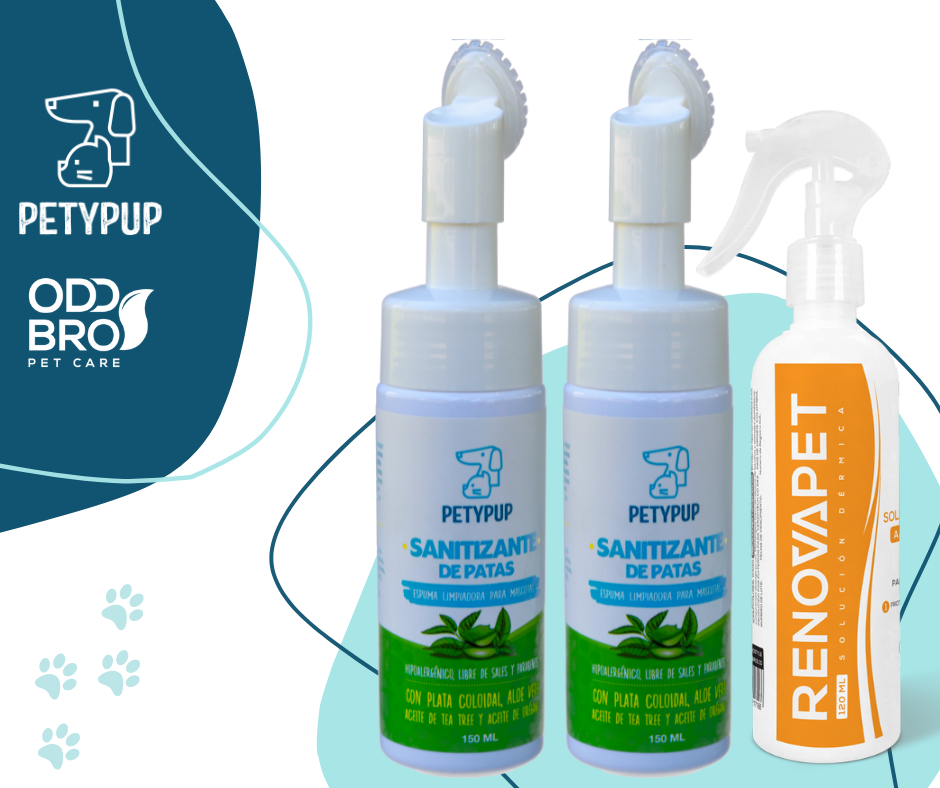 Pague 2Espuma limpiadora y desinfectante para patas de perros y gatos y Lleve GRATIS 1 Renovapet Tópico