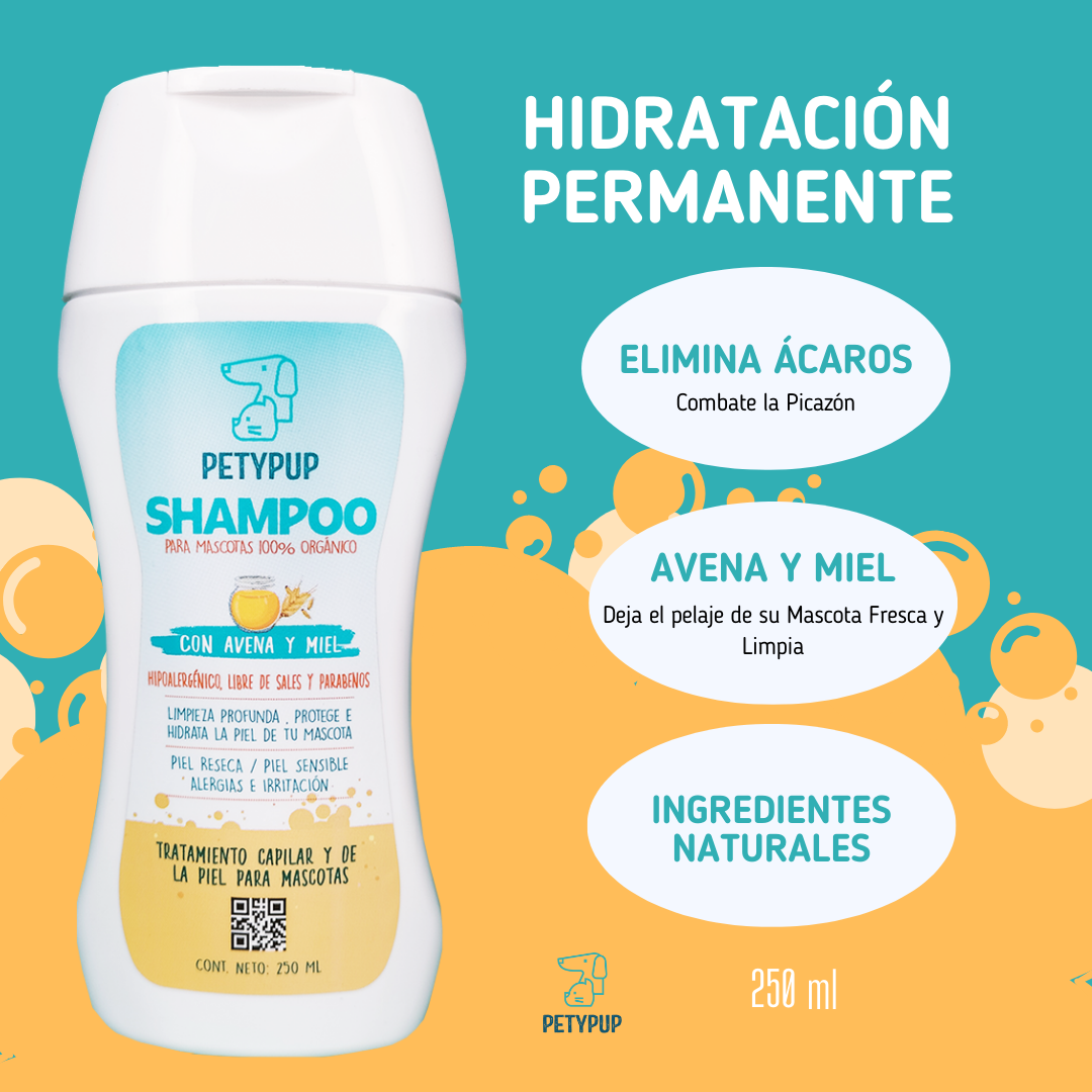 Shampoo PetyPup Para Perros - Alivia la Picazón y la Resequedad a base De Avena Y Miel 🧴🍯🐶